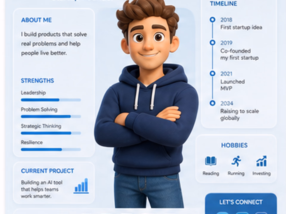 3D cartoon creator bio infographic