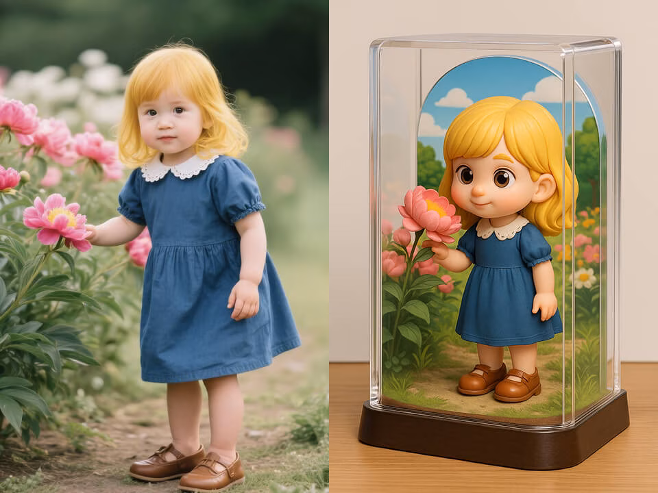 AI Acrylic Action Figure Generator sample result with a clear acrylic stand-style action figure render 1