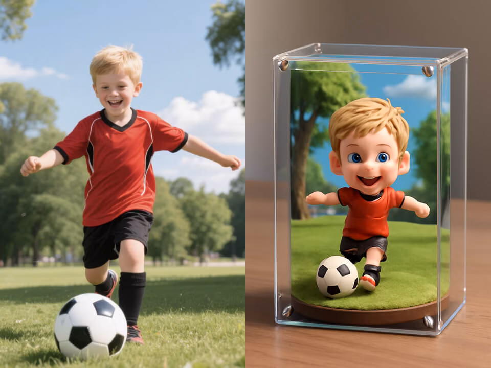 AI Acrylic Action Figure Generator sample result with a clear acrylic stand-style action figure render 6