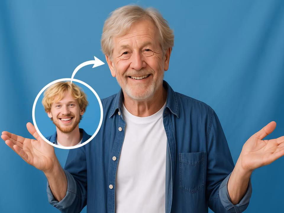 AI Aging Filter sample result with a natural older-version portrait 2