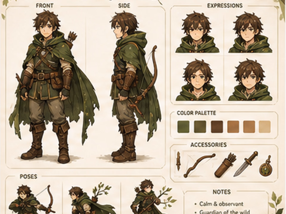 kawaii character reference sheet
