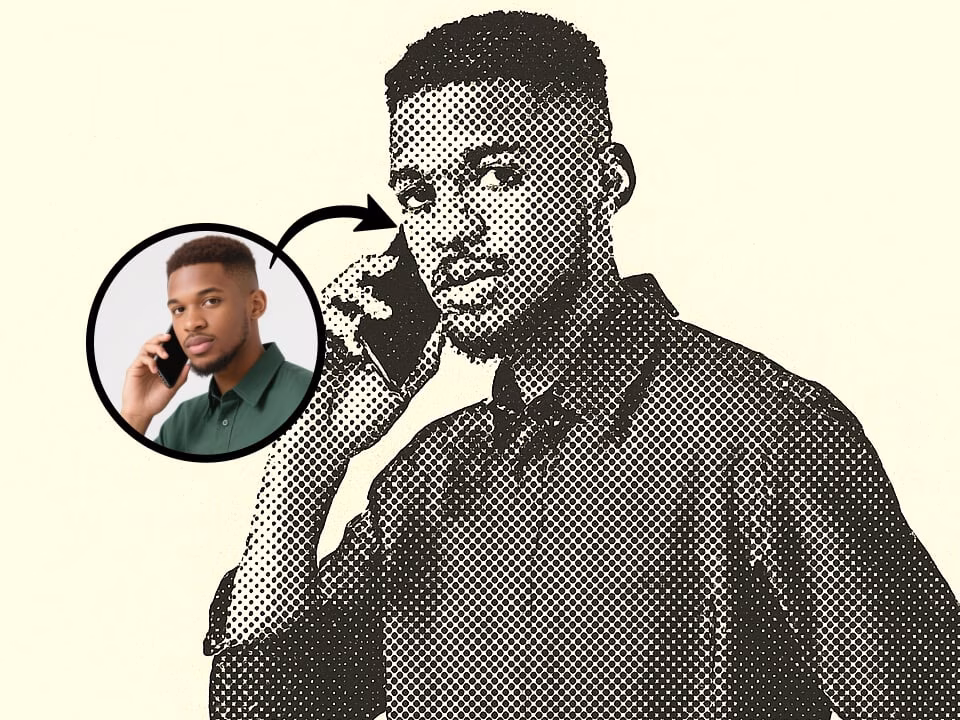 AI halftone effect portrait with retro dot shading 2