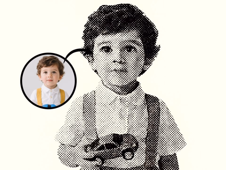 AI halftone effect portrait with retro dot shading 3