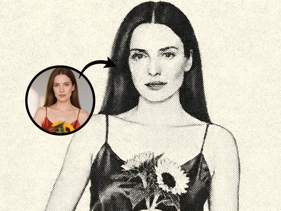 AI halftone effect portrait with retro dot shading 4