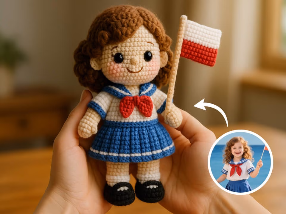 AI knitted doll generated from a portrait photo 1