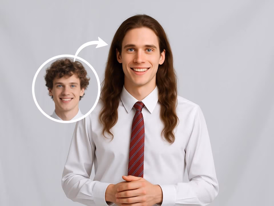 AI long hair filter hairstyle preview on portrait 3