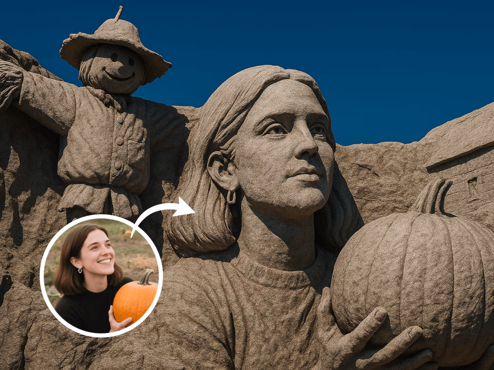 Mount Rushmore-style carved stone portrait 2