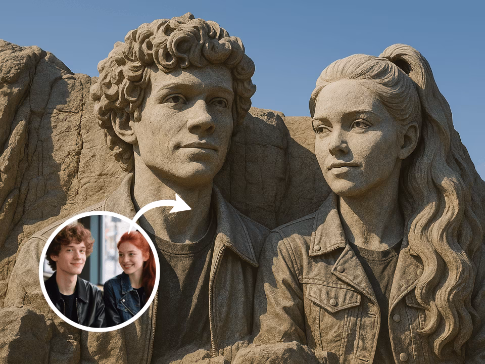 Mount Rushmore-style carved stone portrait 3
