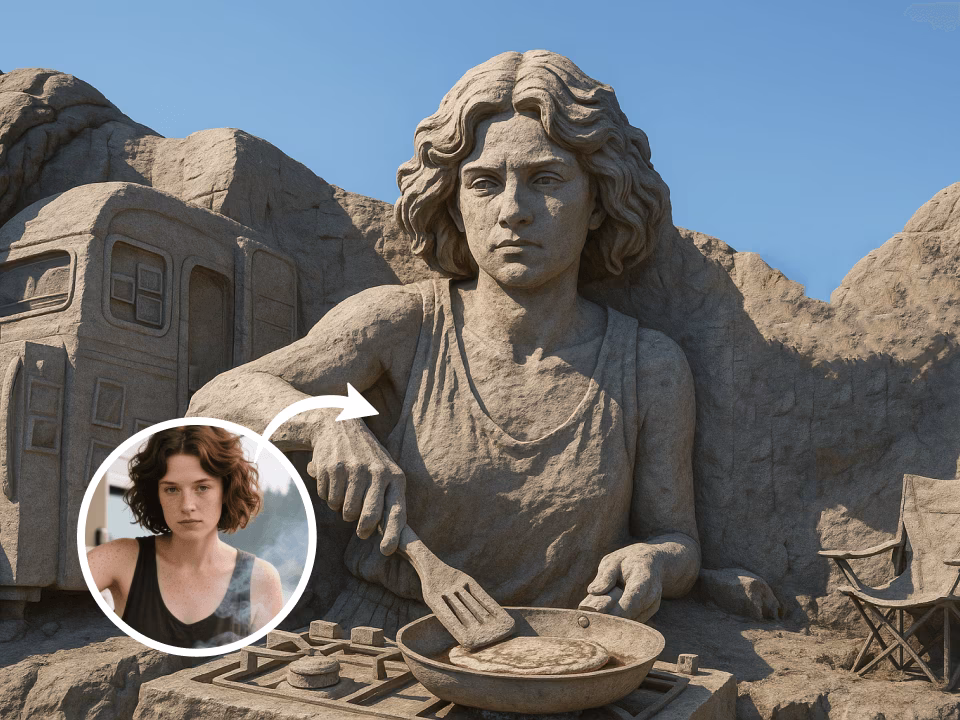 Mount Rushmore-style carved stone portrait 4