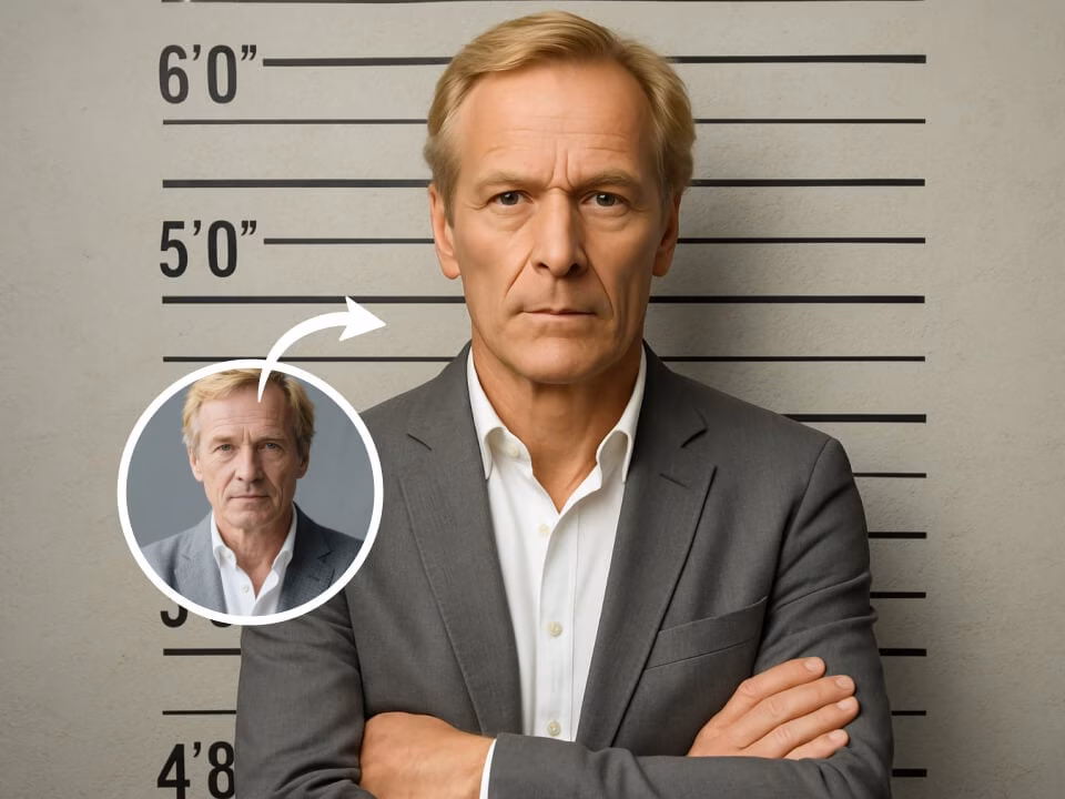 Cinematic AI mugshot-style portrait 6