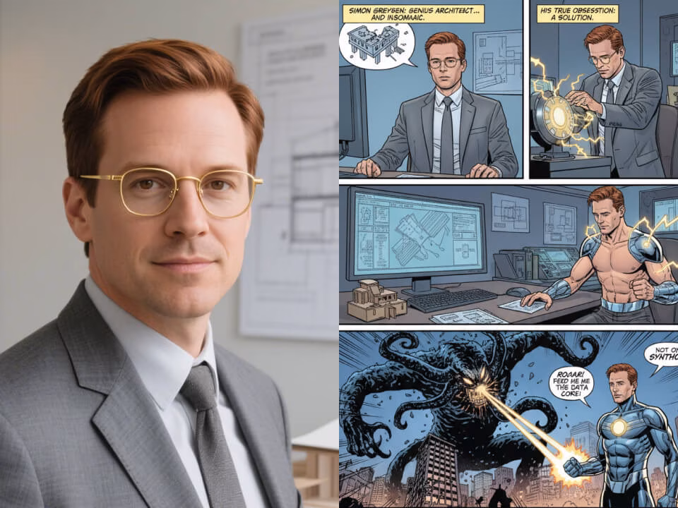 Superhero comic strip generated from a portrait 1