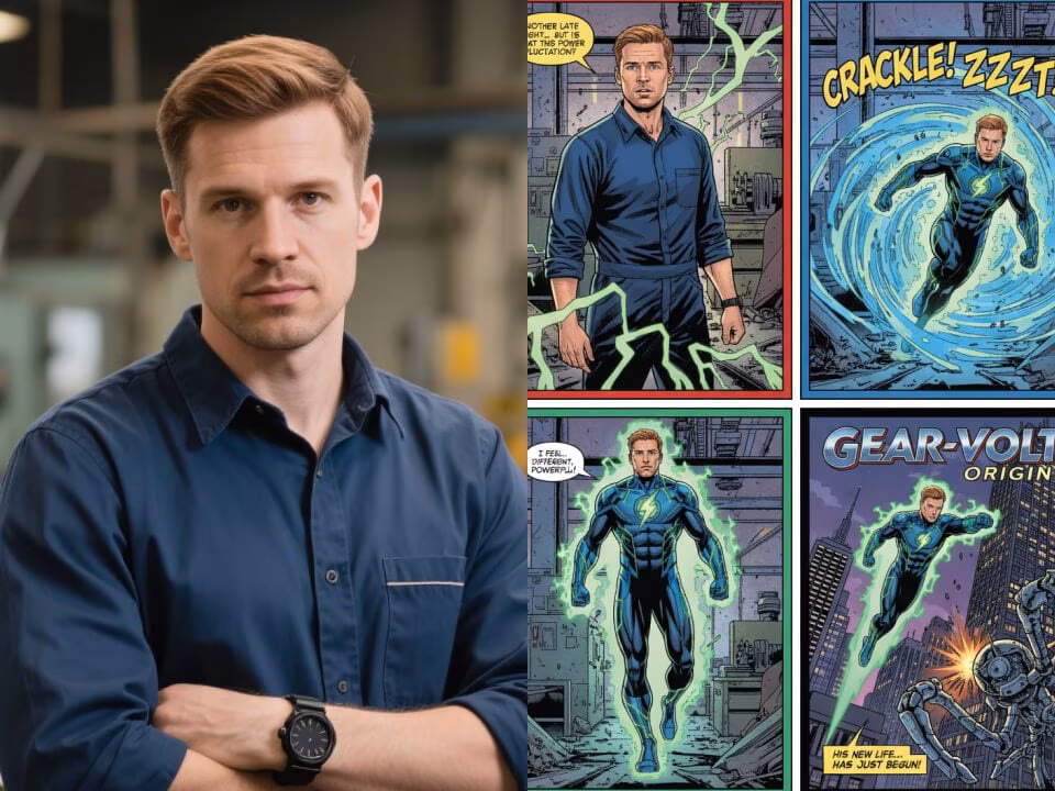Superhero comic strip generated from a portrait 3